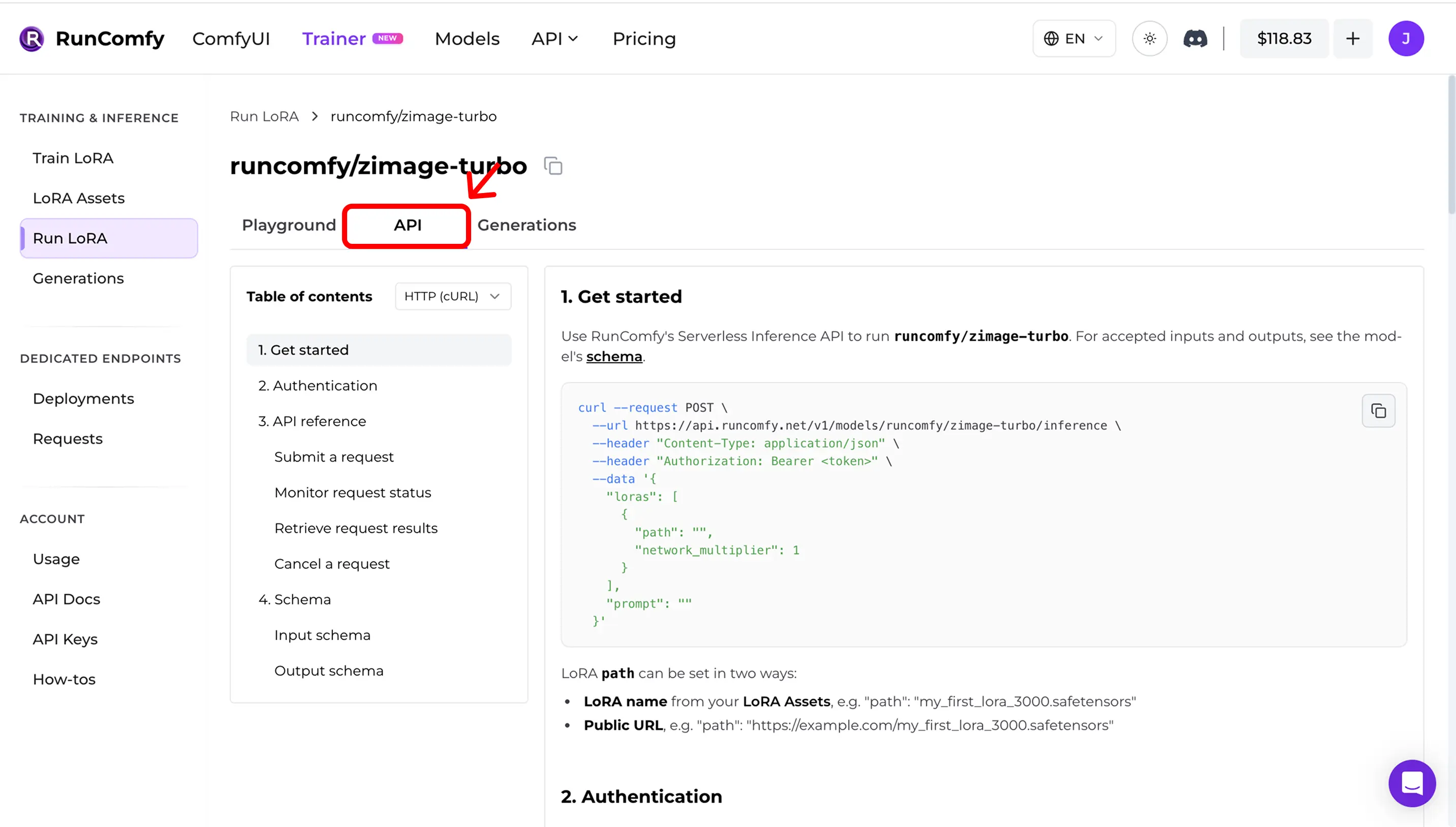 RunComFy Trainer — LoRA Assets list