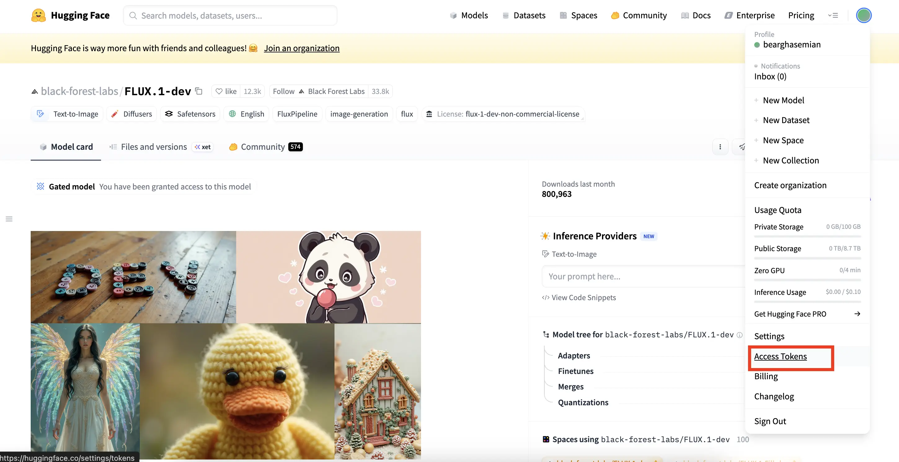 Navigate to Hugging Face Access Tokens