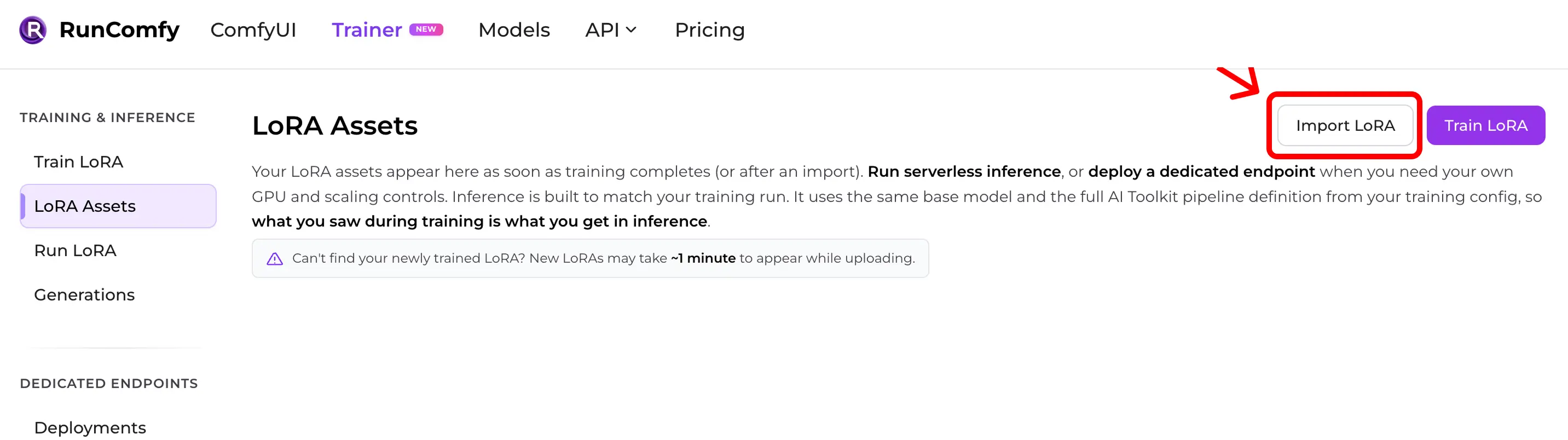 RunComfy Trainer — Import a LoRA trained with AI Toolkit