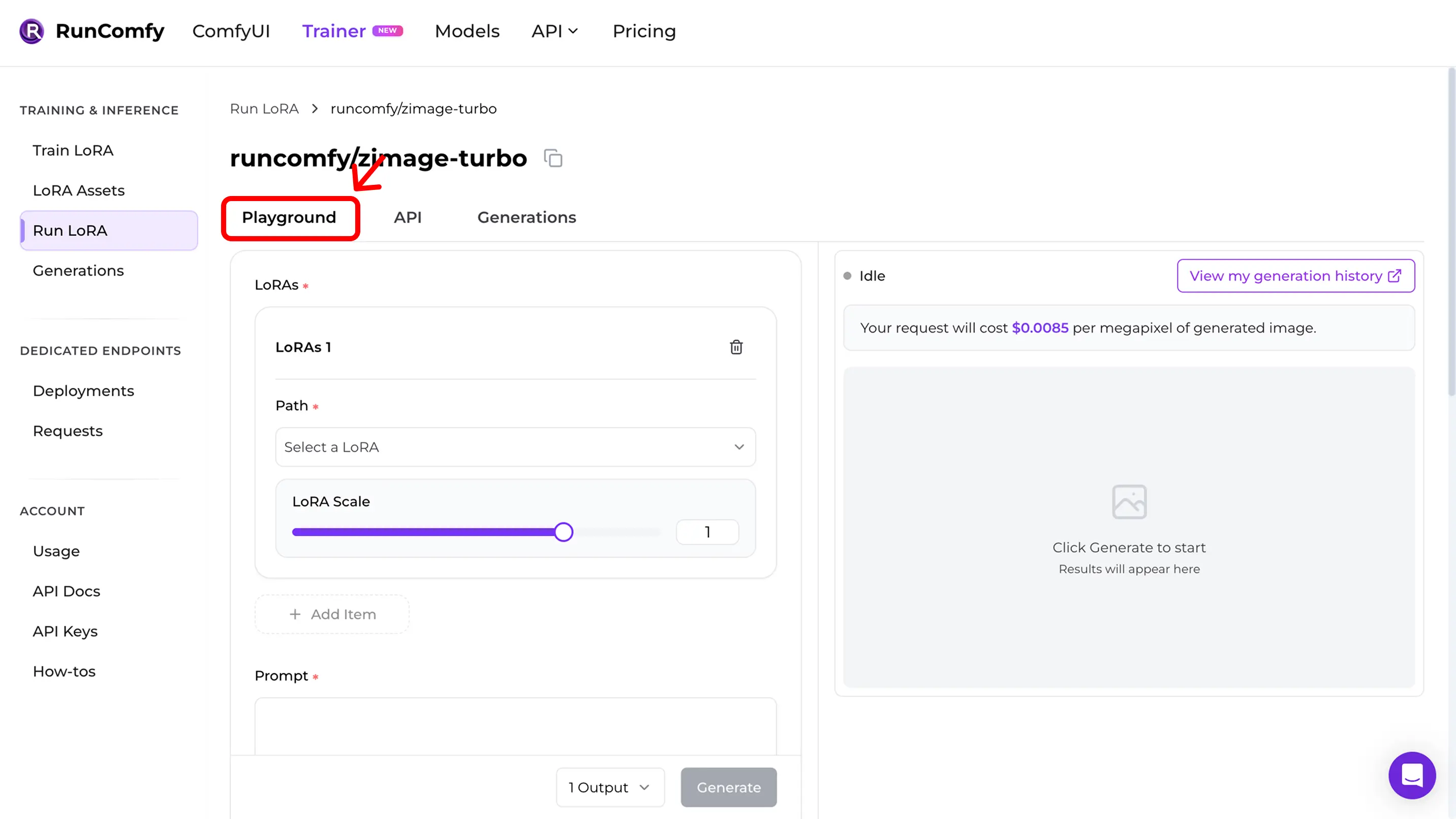 RunComFy Trainer — LoRA Assets list